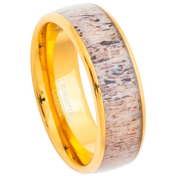 Jewelry Avalanche Deer Antler Inlay Mens Wedding Band Tungsten Carbide Dome Gold 8mm
