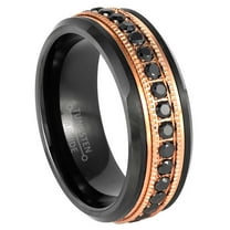 8mm Mens 2-Tone Eternity Tungsten Wedding Band, CZ Stones, Beveled Edge Promise Ring - TN909WAs10