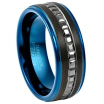 8mm Mens 2-Tone Eternity Tungsten Wedding Band, Princess Cut CZ Stones, Stepped Edge - TN910WAs10