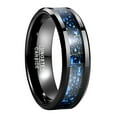 thumbnail image 1 of 8mm Mens Black Blue Wedding Ring Bands Carbon Fiber and Gear Pattern Inlay Tungsten Rings Beveled Edges, 1 of 4