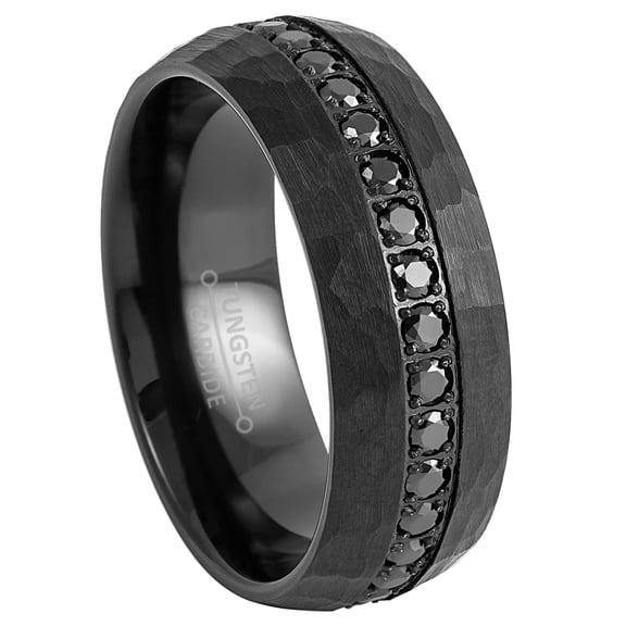 8mm Mens Black Eternity Tungsten Wedding Band, Black CZ Stones, Dome Engagement Ring - TN920WAs10