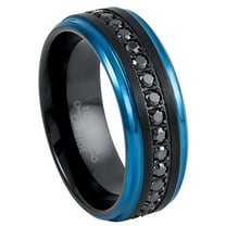 8mm Mens Black Eternity Tungsten Wedding Band, CZ Stones, Blue Stepped Edge Ring - TN922WAs10