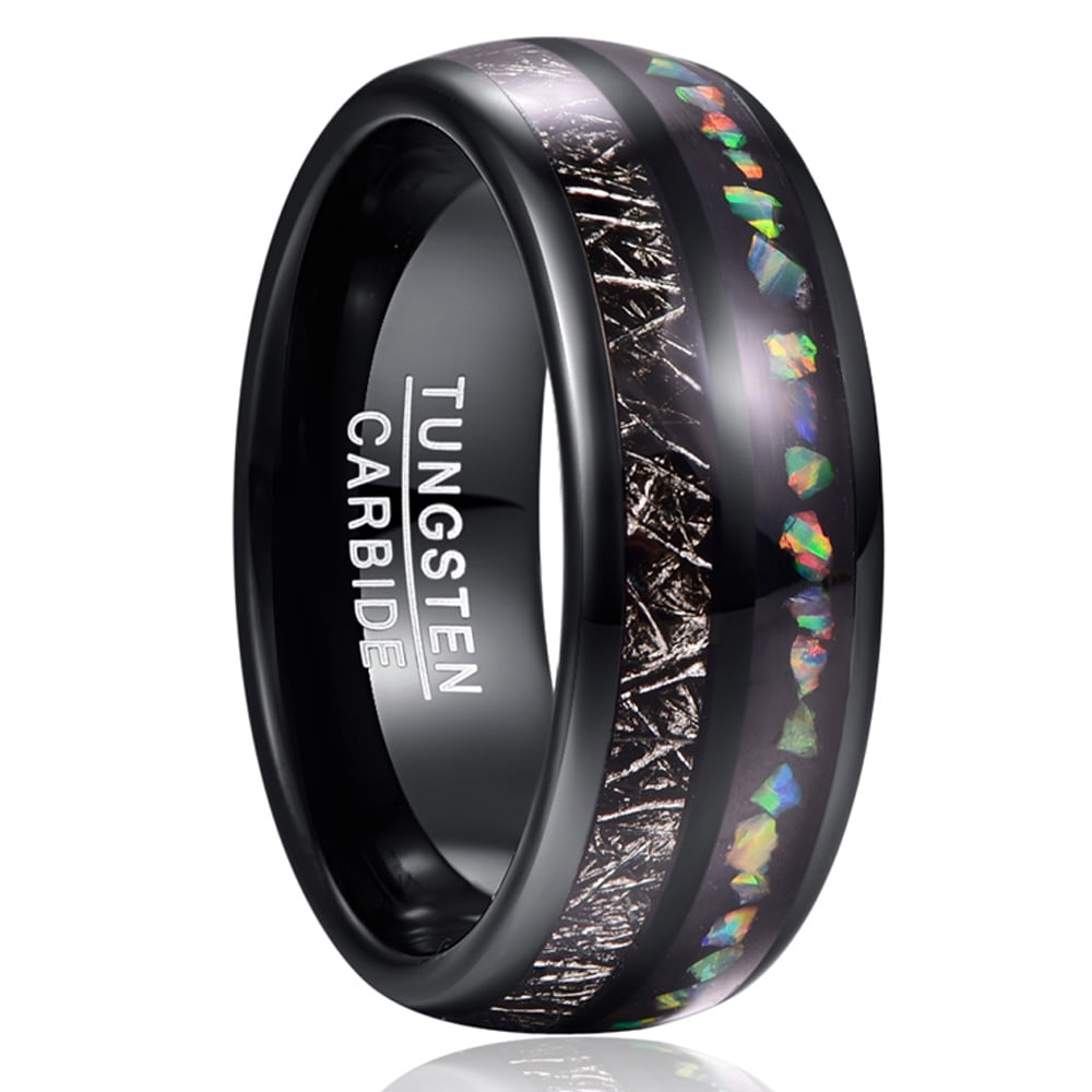 Vakki 4mm Black Tungsten Carbide Ring With Crushed Opal Inlay – Comfort Fit Wedding Band For Men & Women, Sizes 4-12