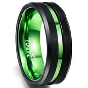 JQUEEN 8mm Mens Black Tungsten Rings Matte Finish Wedding Band Ring with Green Groove Size 12.5