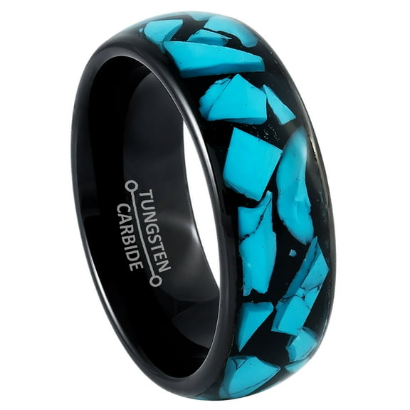 8mm Mens Black Tungsten Wedding Band, Capiz, Blue Turquoise, Dome Engagement Ring - TN1020WAs10