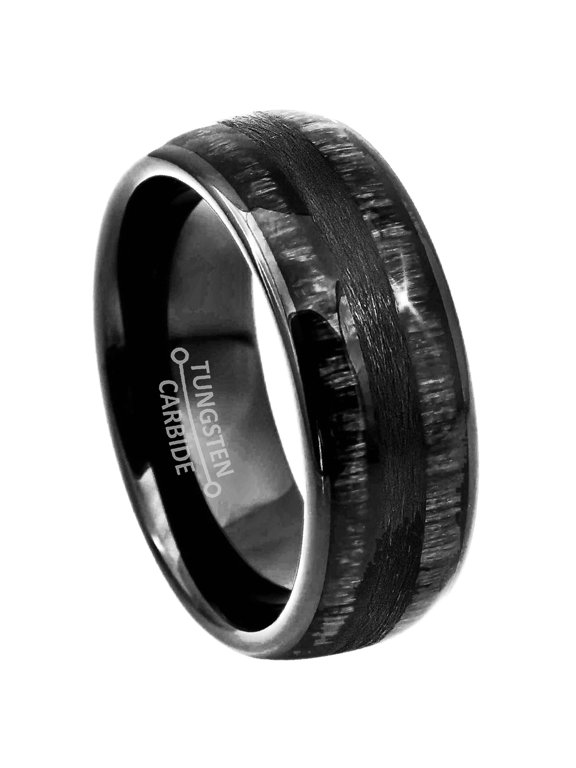 8mm Mens Black Tungsten Wedding Band, Charcoal Wood Inlay, Dome Engagement Ring - TN1004WAs11