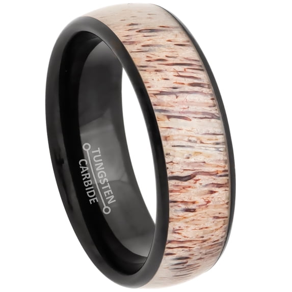 Jewelry Avalanche Deer Antler Inlay Black Dome Tungsten Wedding Band for Men, 8MM, size 9.5
