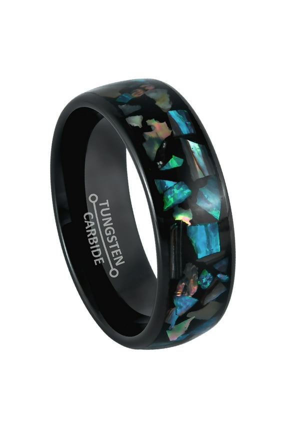 8mm Mens Black Tungsten Wedding Band, Opal & Abalone Inlay, Dome Engagement Ring - TN979WAs11