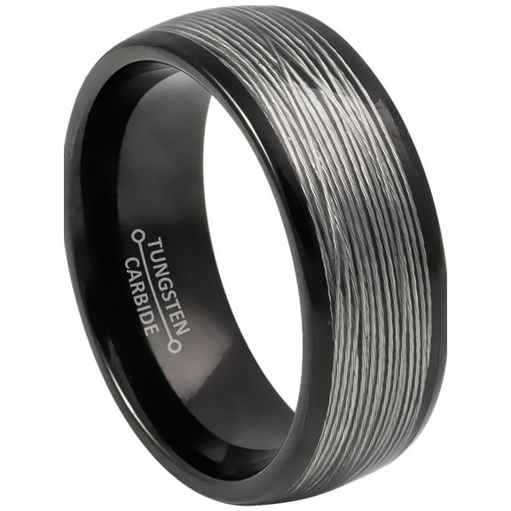 Jewelry Avalanche Wire Inlayed Black Dome Tungsten Carbide Wedding Band for Men, 8MM, size 10