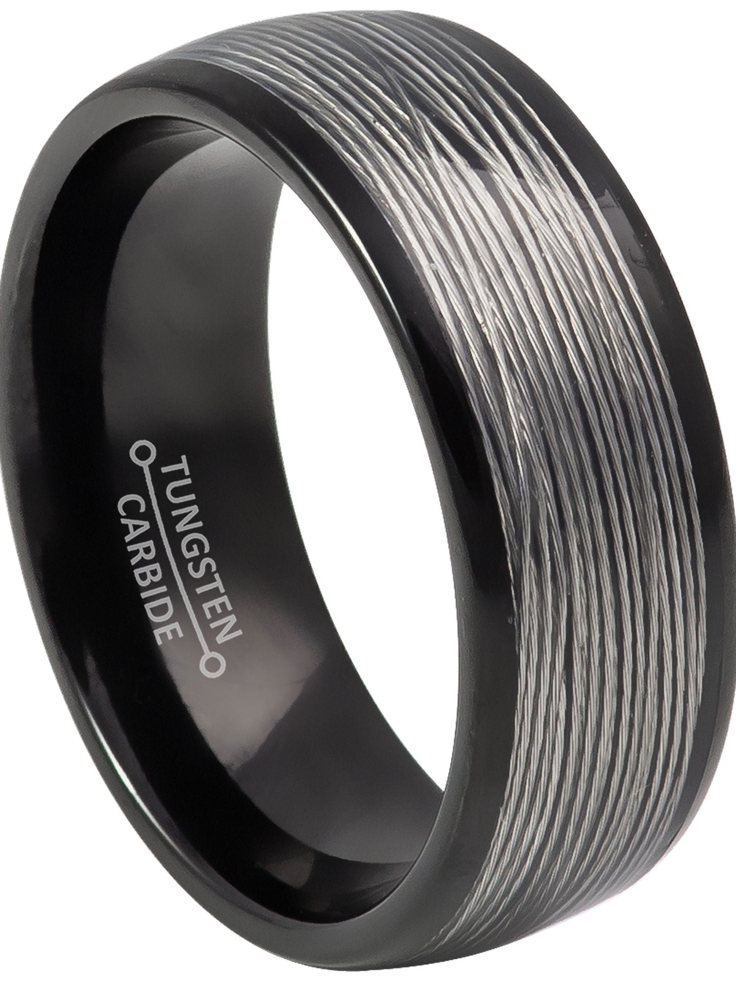 Jewelry Avalanche Wire Inlayed Black Dome Tungsten Carbide Wedding Band for Men, 8MM, size 9