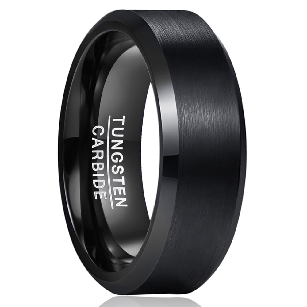 8mm Black Tungsten Carbide Men's Wedding Ring - Two Tone Brushed Finish, Comfort Fit, Size 6.5 - View #4