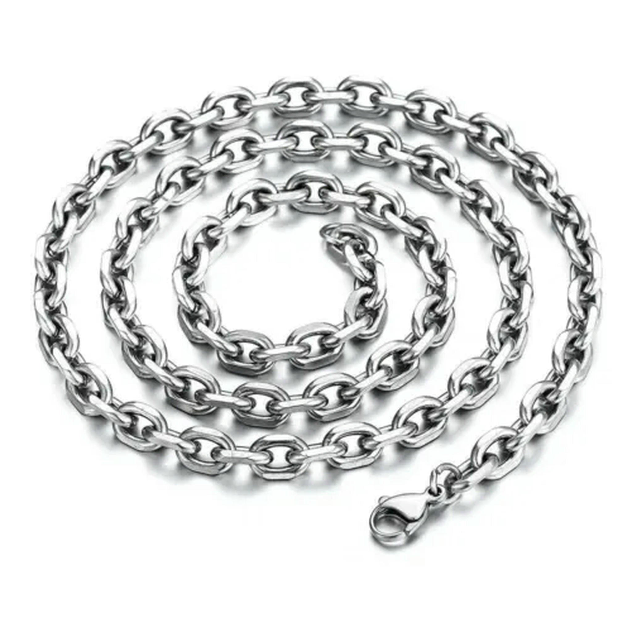 8mm Mens Cable Rolo Link Silver Tone Stainless Steel Necklace Chain 18 ...