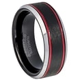 thumbnail image 1 of Jewelry Avalanche Double Red Grooved Accent Tungsten Wedding Band for Men, Firefigther Ring, 8MM, size 10, 1 of 4