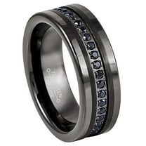 Jewelry Avalanche Black CZ Eternity Band Mens Gunmetal Tungsten Wedding Ring 8mm