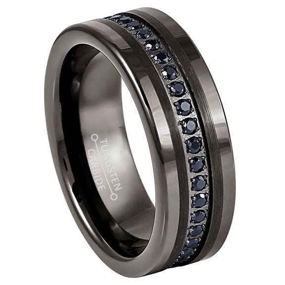 Jewelry Avalanche Black CZ Eternity Band Mens Gunmetal Tungsten Wedding Ring 8mm