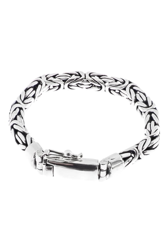 8mm Mens Oval Byzantine Bali Handmade Chain 925 Sterling Silver Bracelet, 7-9"