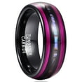 thumbnail image 1 of 8mm Mens Rings Abalone Shell Black Tungsten Carbide Wedding Band with Red Guitar String Inlay Dome Style, 1 of 5