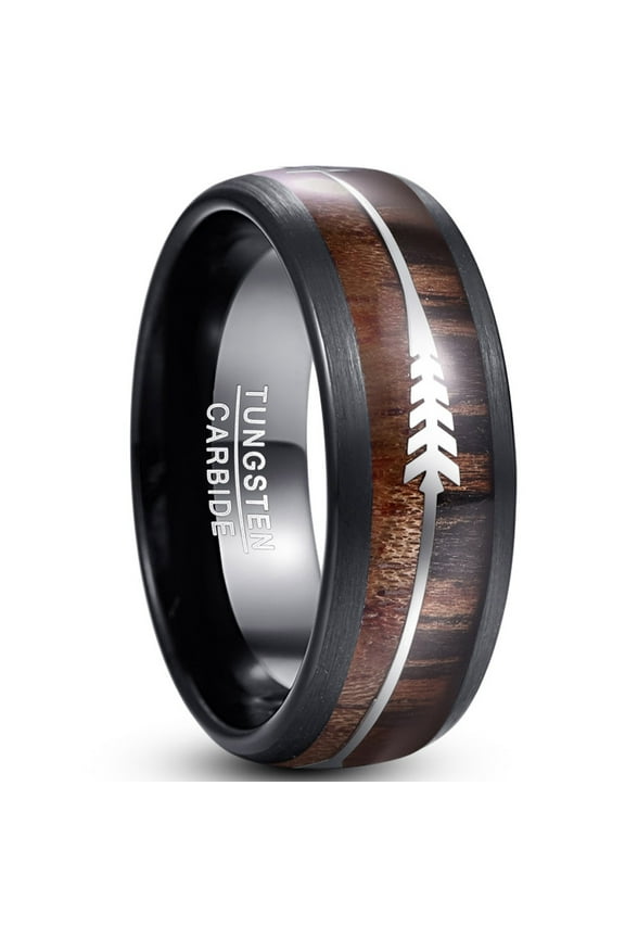 8mm Mens Silver Arrow Hawaiian Koa Wood Tungsten Carbide Wedding Ring Size 7-14