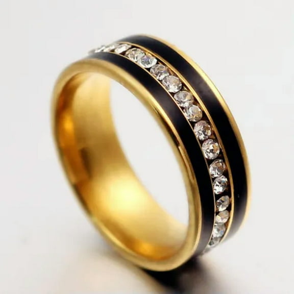 8mm Mens Silver/Gold Black Band Stainless Steel Engagement Ring Size 7-10