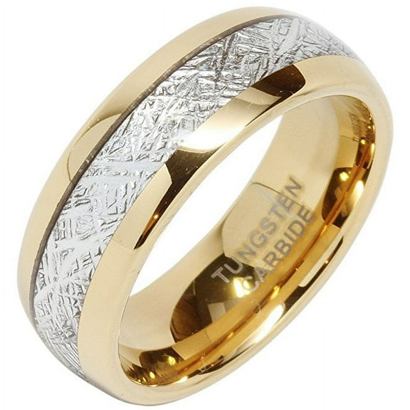 8mm Mens Tungsten Carbide Ring Imitated Meteorite Inlay 14k Gold Plated Jewelry Wedding Band Size 5-16…