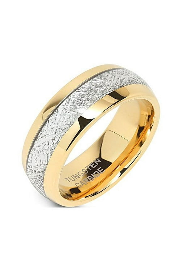 8mm Mens Tungsten Carbide Ring Meteorite Inlay 14k Gold Plated Jewelry Wedding Band Size 5-16(11)