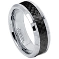 thumbnail image 1 of 8mm Mens Tungsten Ring - Polished Finish Comfort Fit Beveled Edge Tungsten Wedding Band with Black Carbon Fiber Inlay - TN124s11.5, 1 of 3