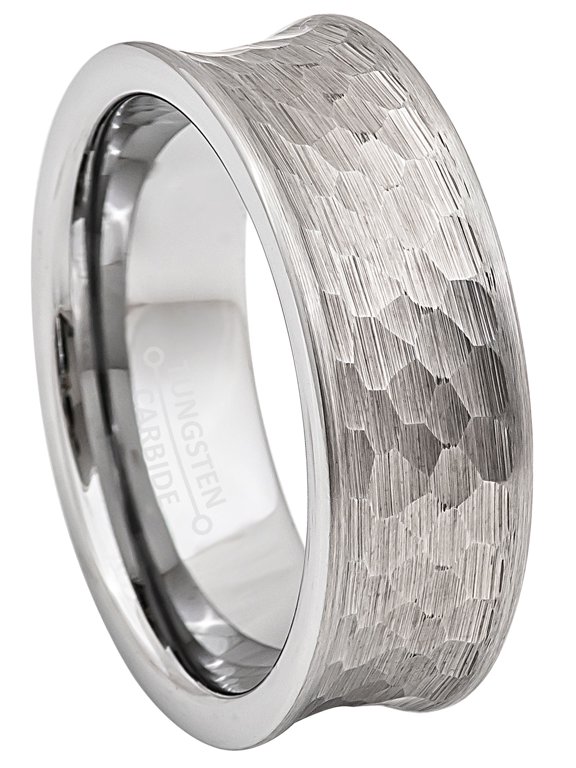 8mm Mens Tungsten Wedding Band, Brushed Hammered Finish, Concave Engagement Ring - TN858WAs13