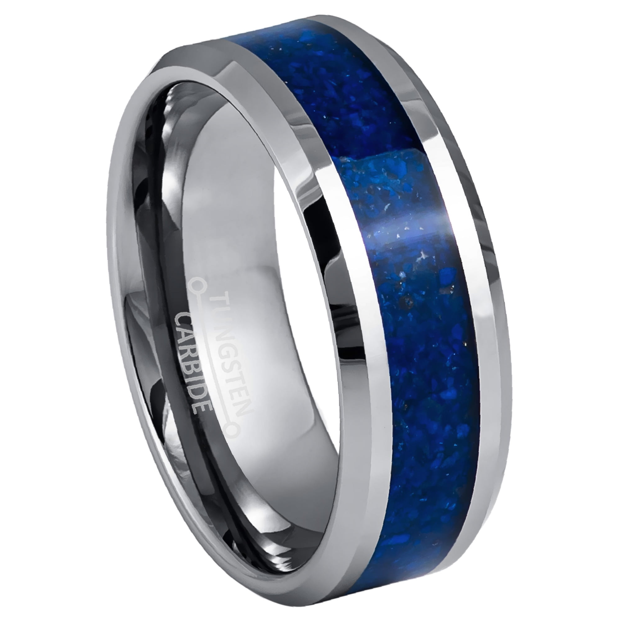 MJ Metals Tungsten Carbide Wedding Band With Lapis Lazuli Inlay - 6mm Or 8mm, Comfort Fit, Cobalt Free