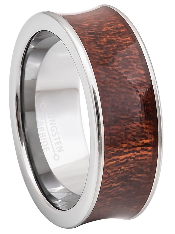 8mm Mens Tungsten Wedding Band, Wood Inlay Comfort-Fit, Concave Engagement Ring - TN896WAs15