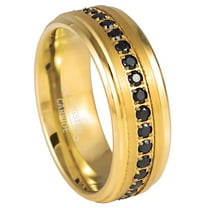 8mm Mens Yellow Gold Tungsten Eternity Wedding Band, CZ Stones, Stepped Edge Ring - TN1081WAs10