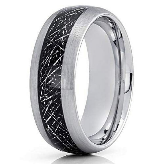 8mm- Meteorite Tungsten Wedding Band - Silver Tungsten Ring - Meteorite Ring (9)