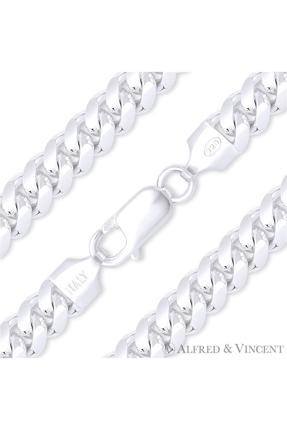 8mm Miami Cuban / Curb Link Italian Chain Bracelet in Solid .925 Sterling Silver