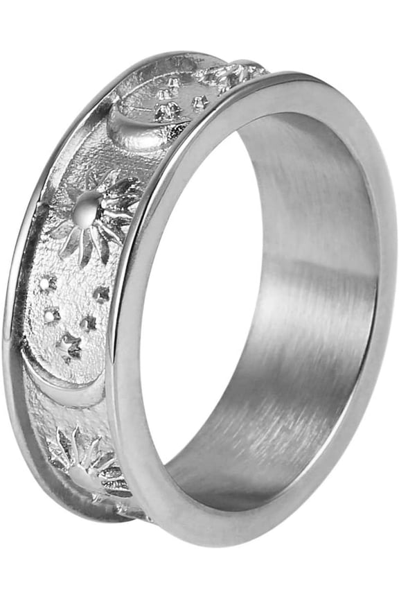 8mm Moon Star Sun Statement Ring Stainless Steel Boho Jewelry for Women Men