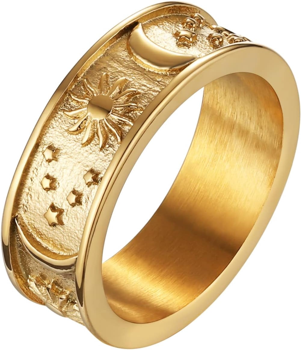 8mm Moon Star Sun Statement Ring Stainless Steel Boho Jewelry for Women ...