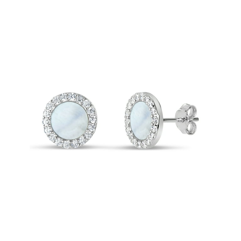 Stud Earrings 8mm Cubic Zirconia Post Rhodium Plated Sterling Silver Stud Earrings 8mm Cubic Zirconia Post Rhodium Plated Sterling Silver