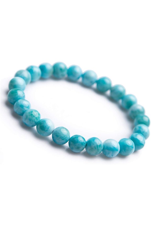 Natural Blue Larimar Bracelet 8mm Round Beads, Stretch Blue Bracelets Fashion Jewelry for Men and Women