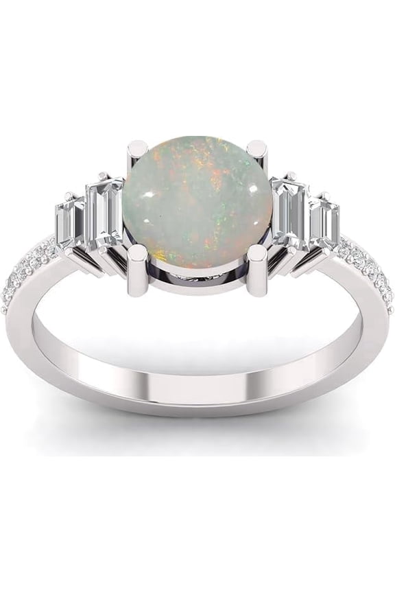 8mm Natural Fire Opal Ring – Round Cut Gemstone in 925 Sterling Silver, Handmade Birthstone Jewelry for Women, October Gift Promise or Engagement Ring