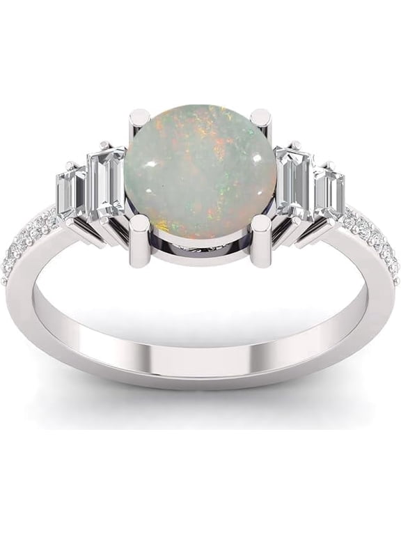 8mm Natural Fire Opal Ring – Round Cut Gemstone in 925 Sterling Silver, Handmade Birthstone Jewelry for Women, October Gift Promise or Engagement Ring