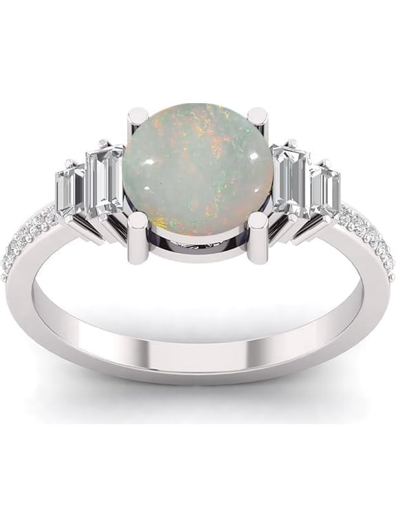 8mm Natural Fire Opal Ring – Round Cut Gemstone in 925 Sterling Silver, Handmade Birthstone Jewelry for Women, October Gift Promise or Engagement Ring