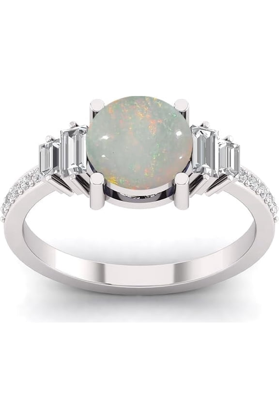 8mm Natural Fire Opal Ring – Round Cut Gemstone in 925 Sterling Silver, Handmade Birthstone Jewelry for Women, October Gift Promise or Engagement Ring