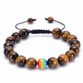 thumbnail image 1 of 8mm Natural Hematite, Tiger's Eye & Volcanic Stone Bracelet with Rainbow Beads - Unisex Friendship Bracelet, 1 of 15