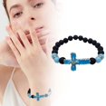 thumbnail image 1 of 8mm Natural Volcanic Stone Bracelets for Men Women, Luminous Cross Bracelets, Elastic Stretch Beads Bracelet, Bracelet for Women, 1 of 8