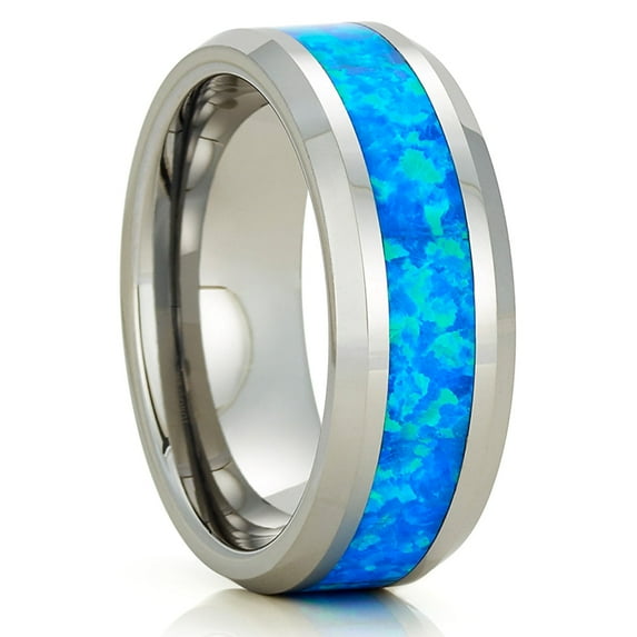 8mm Opal Wedding Ring,Tungsten Wedding Ring,Engagement Ring,Silver Wedding Ring,Tungsten Carbide