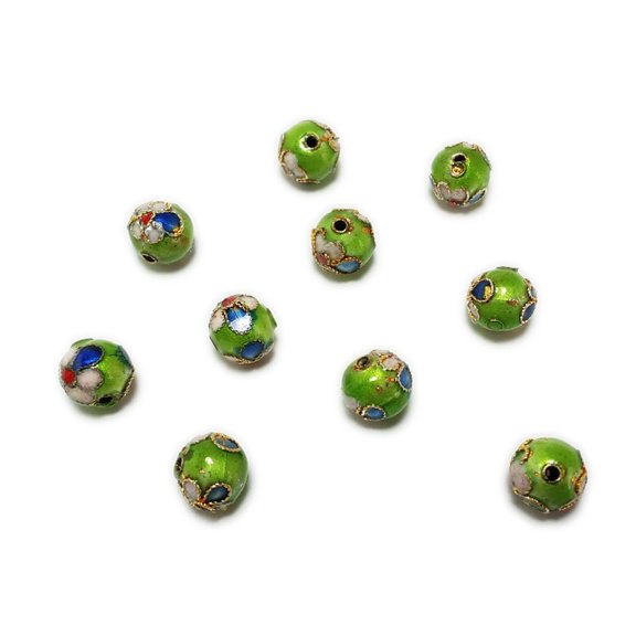 8mm Pack Of 20 Green Cloisonne Decorated Round Bead ForJewelry Making