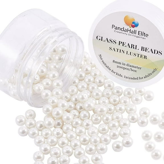 8mm Pearl Beads 200 Pcs Tiny Satin Luster Glass Pearl Bead Round Loose Spacer Beads for Earring Bracelet Necklace Jewelry DIY Craft Making Anti-Flash White