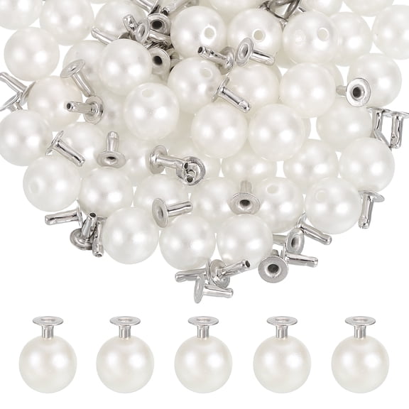 8mm Pearl Rivet Studs, 120 Pcs Leather Rivets Pearl Rivet Buttons Spikes for Leather Crafting for Decor Repair DIY Clothing Belts Bags Shoes, White