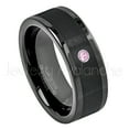 thumbnail image 1 of 8mm Pipe Cut Black Tungsten Carbide Wedding Ring- 0.07ct Pink Tourmaline Tungsten Mens Wedding Band - Custom Made Birthstone Ring, 1 of 1