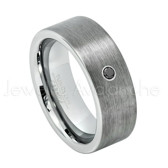 8mm Pipe Cut Tungsten Wedding Band - 0.07ct Solitaire Black Diamond Ring - Personalized Tungsten Wedding Ring - Custom Made April Birthstone Ring TN669BS