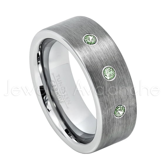 8mm Pipe Cut Tungsten Wedding Band - 0.21ctw Alexandrite 3-stone Band - Personalized Tungsten Wedding Ring - Custom Made June Birthstone Ring TN669BS