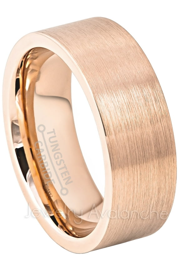 8mm Pipe Cut Tungsten Wedding Band - Brushed Rose Gold Plated Mens Tungsten Carbide Ring - Anniversary Band JATN785Ns7